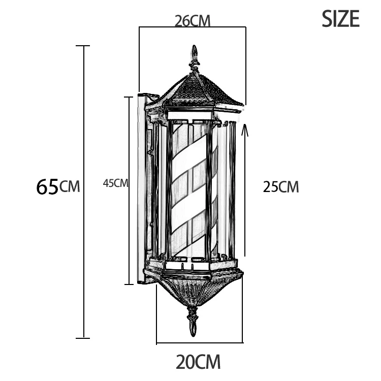 Waterproof Outdoor Retro Barbershop Pole Illuminating Rotating Wall-Mounted Lamp