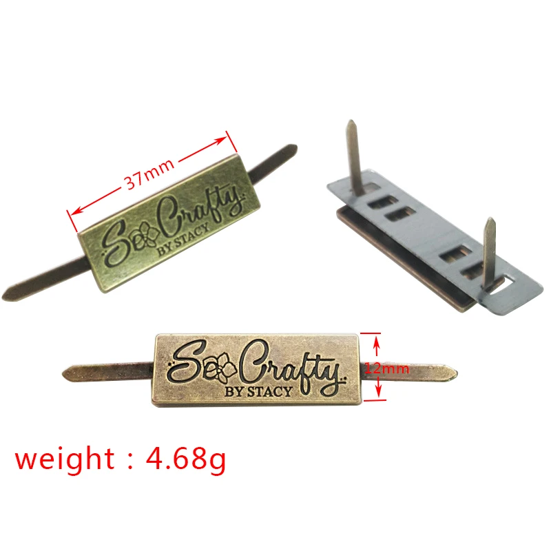 Custom Bag Accessories Antique Brass Metal Label U-shaped Presser Foot Tags Brand Logo Label