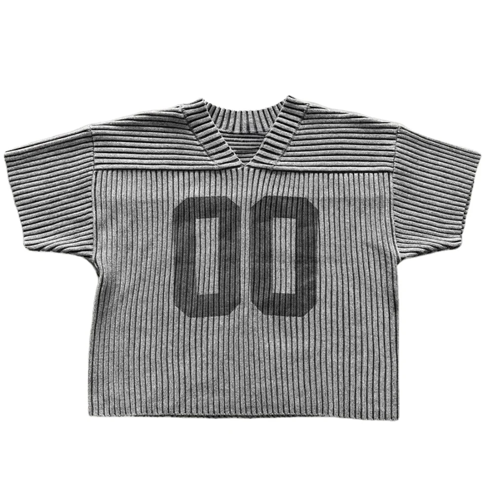 Custom LOGO OEM & ODM  men print sweater short Sleeve pullover rib knitwear Streetwear Knitted Jersey knit top sweater men