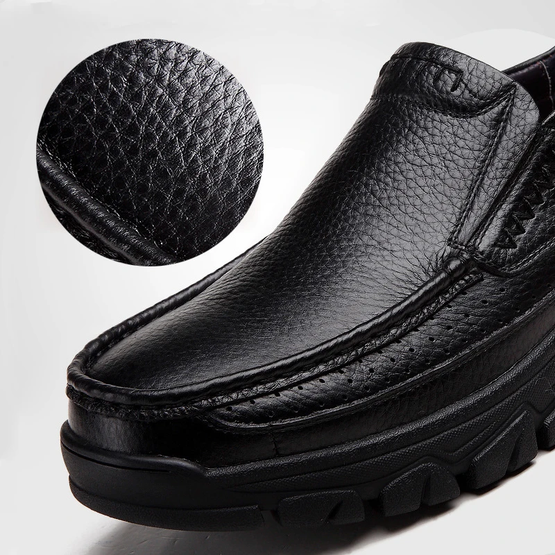 
Men Casual Comfy Loafer Genuine Leather Business Men Boat Shoes Soft Loafers Seniors Elderly Shoes 