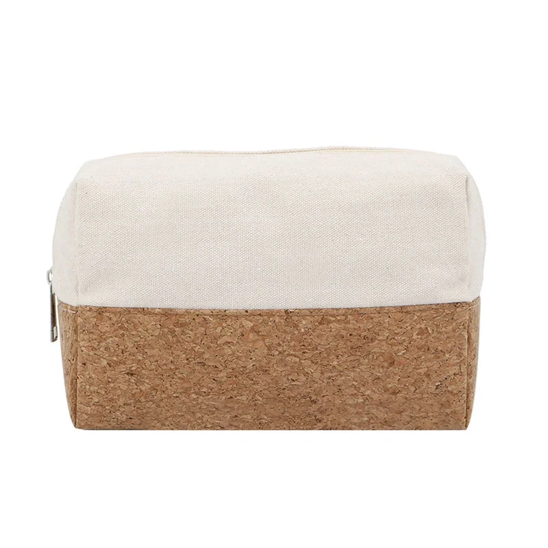 Custom with Logo 100% Eco Friendly Natural Canvas Cork Makeup Pouch Travel Toiletry Bag