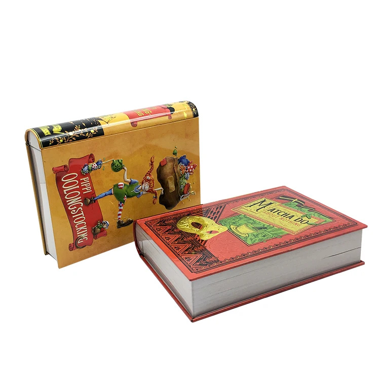 Customized Logo Printing Empty Metal Tin Box Nice Cartoon Book Shape Tin Cans For Mint Cookie Candy Gift Packing