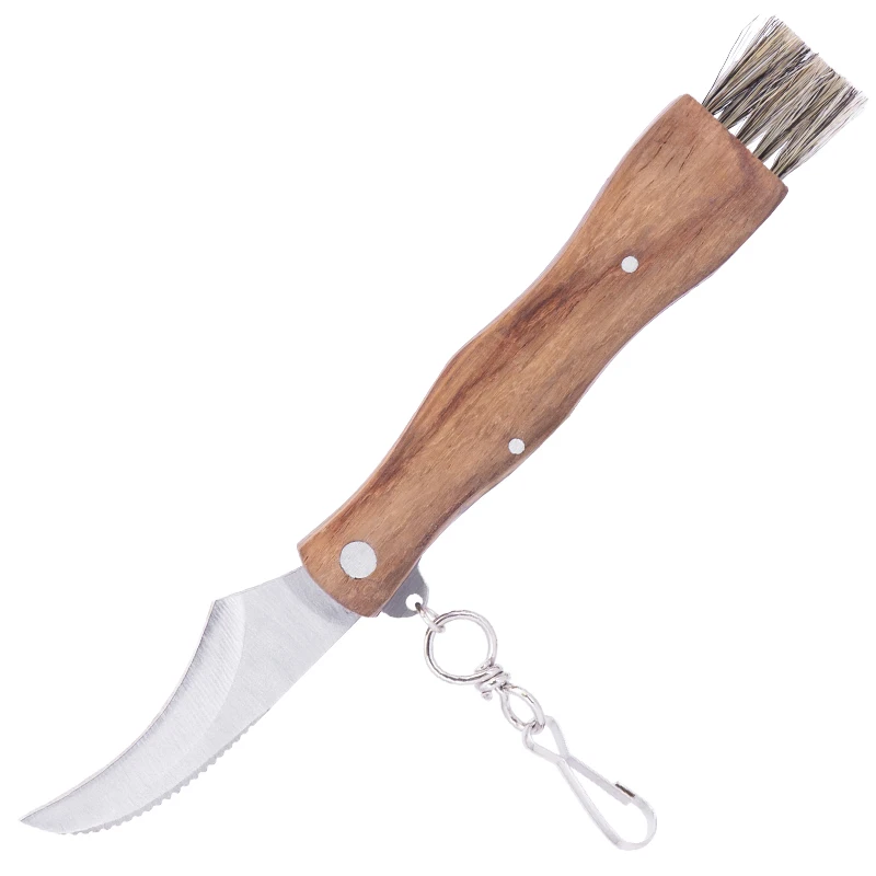 Folding Camping Hunting Truffles Harvest Sharp Knives Wood Handle Pocket knife Pruning Blade Mushroom Knife with Brush