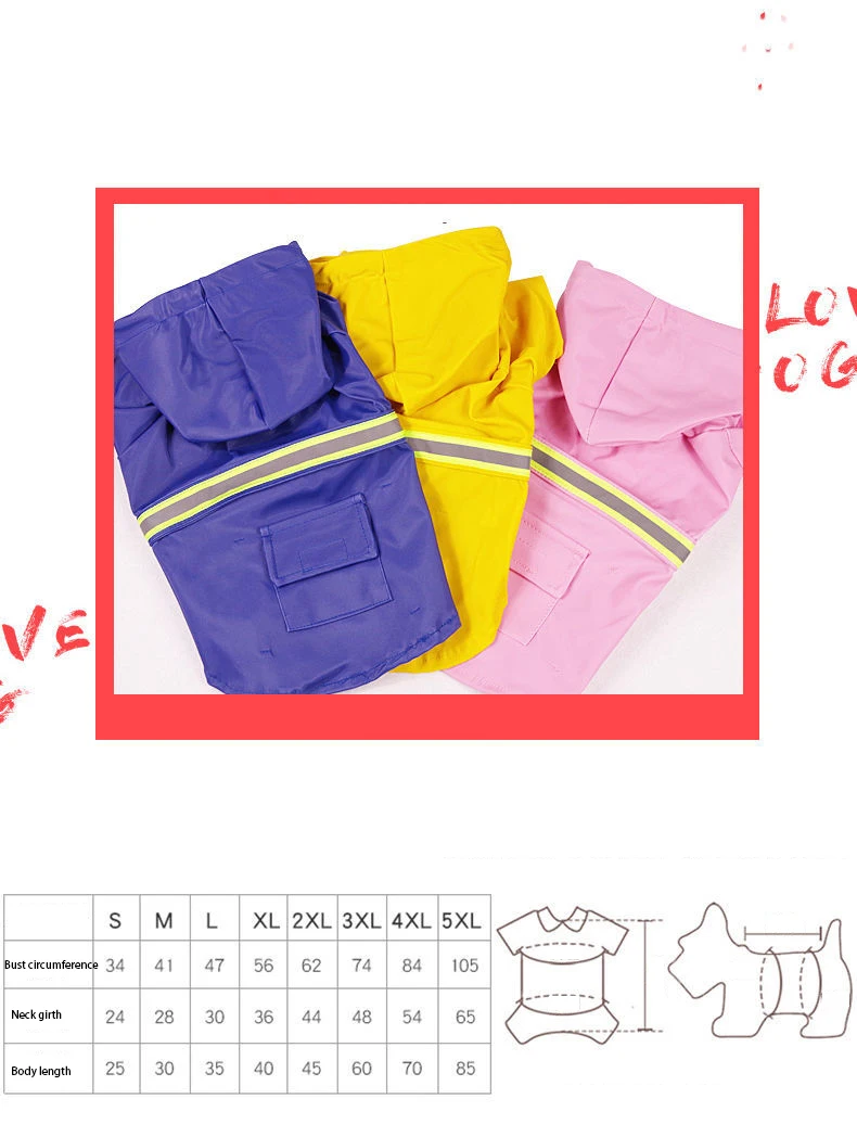 Amazon Hot Sell Rainproof dog jacket Pet Out Raincoat during rainy season dog raincoat