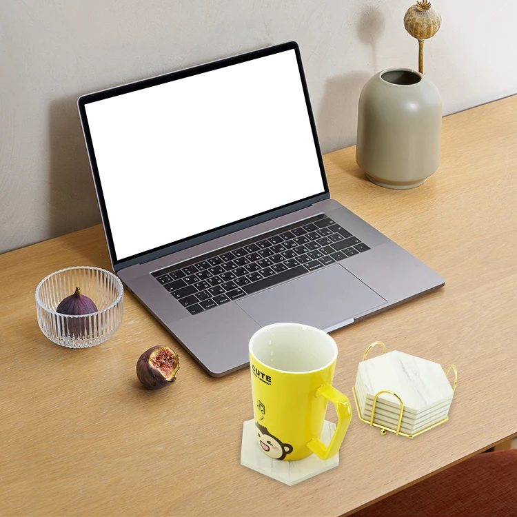 Custom high quality marble pattern table mat ceramic cup coasters for drinks