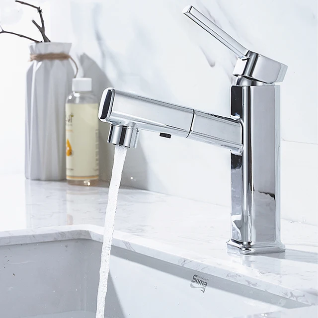 
Modern Bathroom Basin Tap Pull Out Bathroom Water Chrome Brass Basin Faucets 