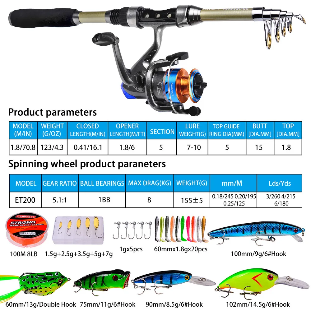 Hot Sale Fishing Rod And Reel ComboFishing Set With Bag Spinning Reel Lure Line lure hard and soft bait Accessory Set pesca
