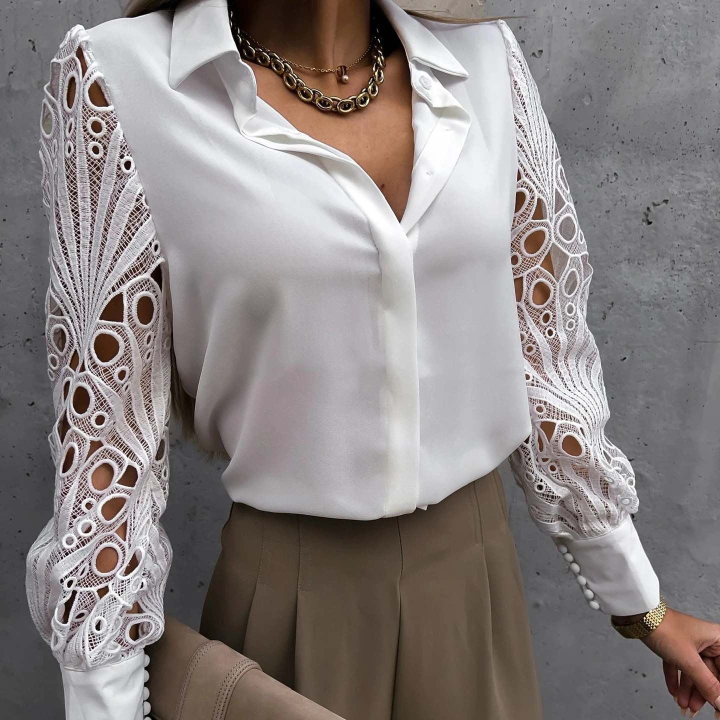 Wholesale New Arrival Casual Lace Embroidered Printed Chiffon Elegant Women Blouse