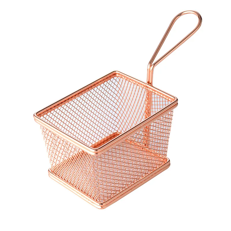 Fryer Basket Storage Snack Kitchen Restaurant Mini Gold Stainless Steel French Fries Serving Frying