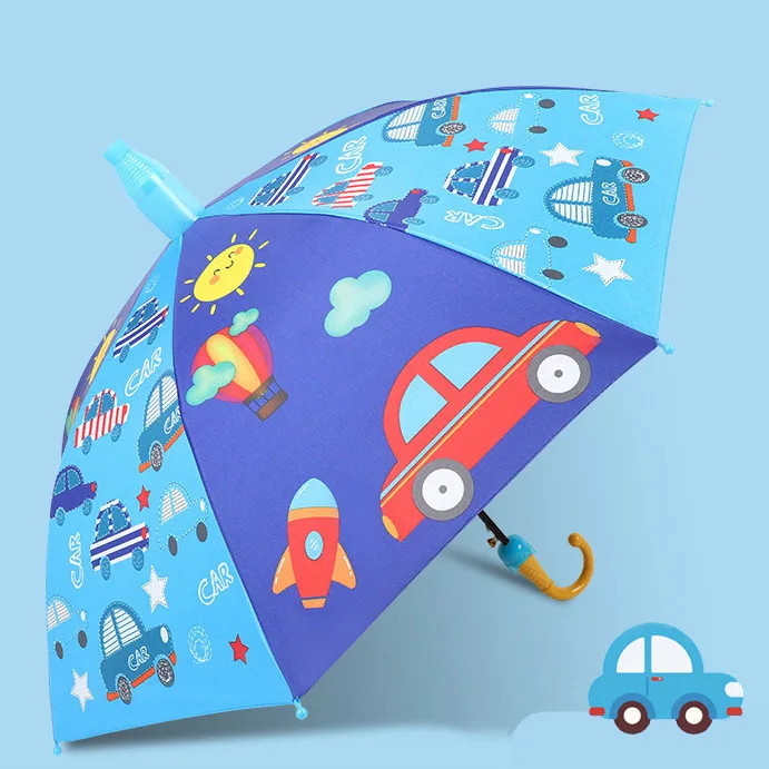 Wholesale 190T 8K UV Straight Umbrella Semi Automatic Custom Logo Printing Kids Safety Vinyl Umbrella For Children