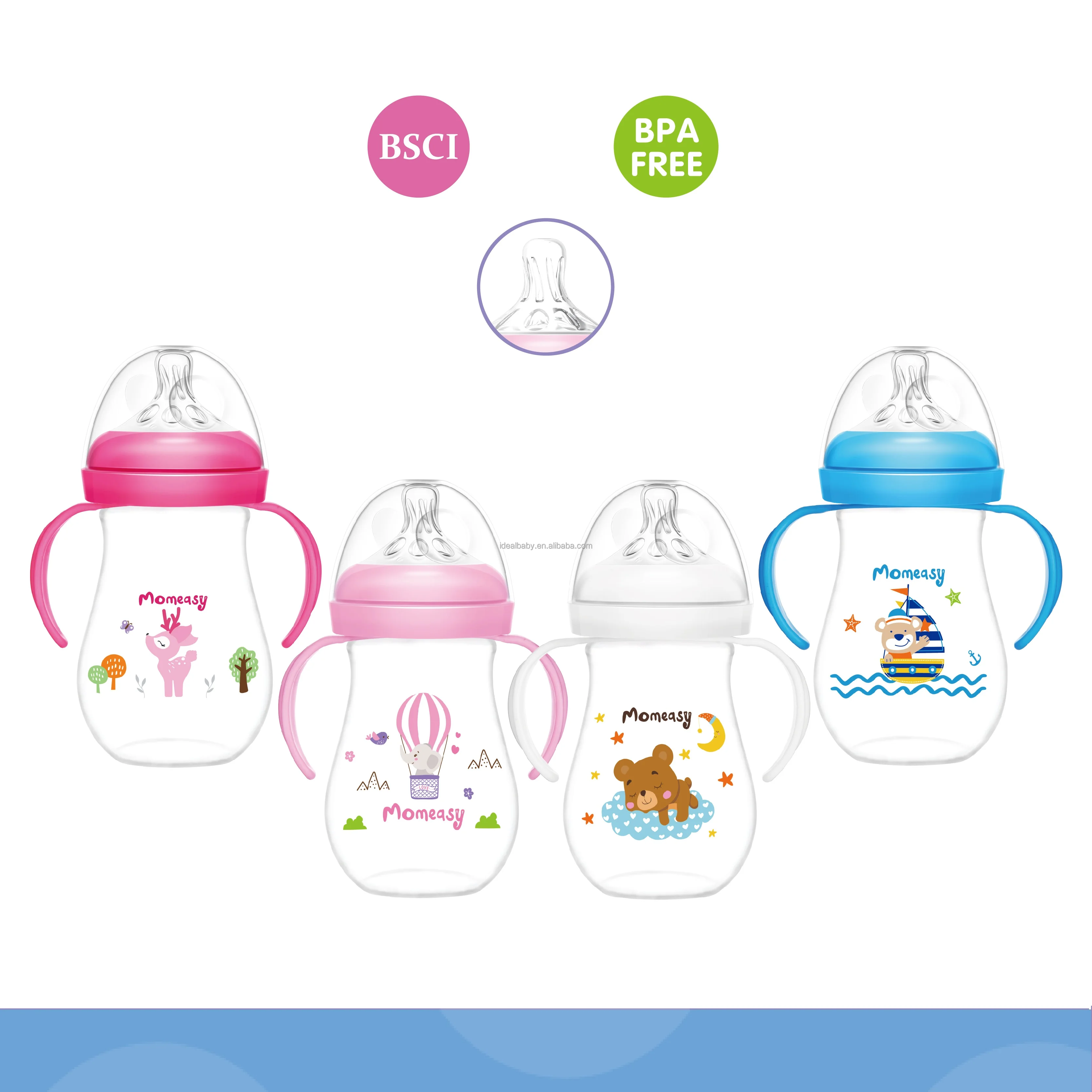 10OZ/300ML PP Wide Neck Baby Feeding Bottle With Double Handle