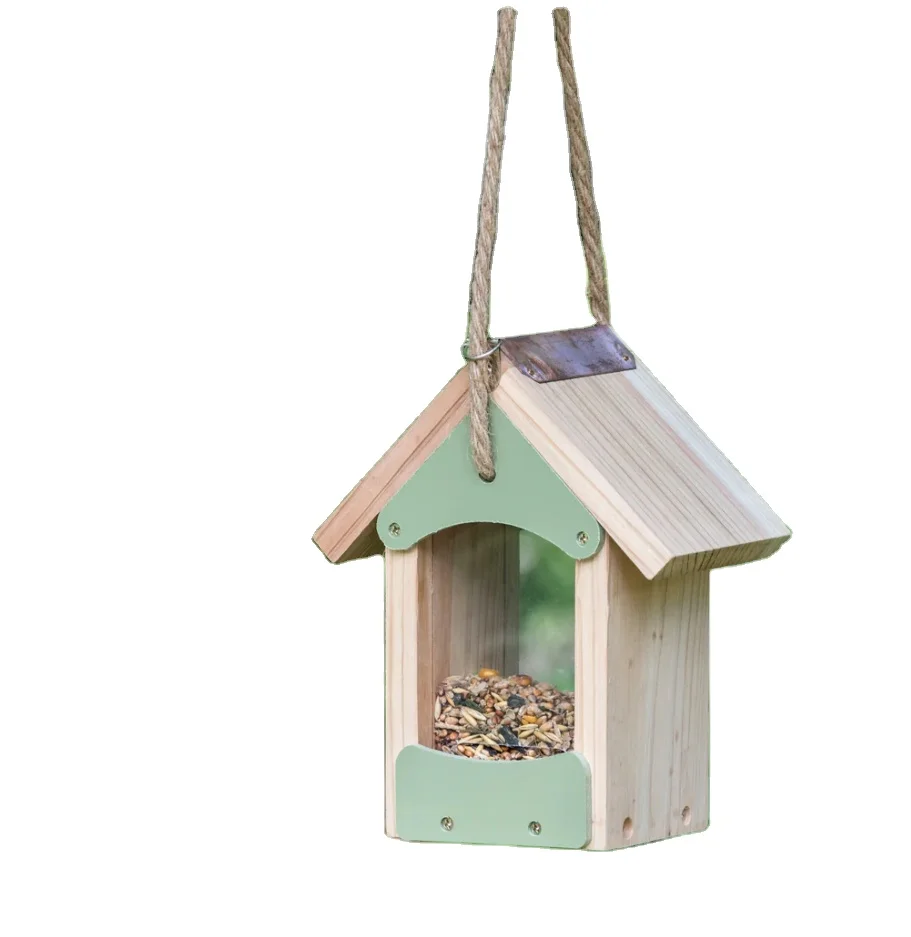 Small Ranch Style Hopper Bird Feeder Wild Bird Platform Bird Feeder Wood Mini Mixed Seed Feeder