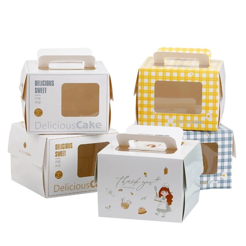 Пищевая упаковка печать на заказ недорогая бумажная коробка для прозрачного окна упаковочная торта с ручкой