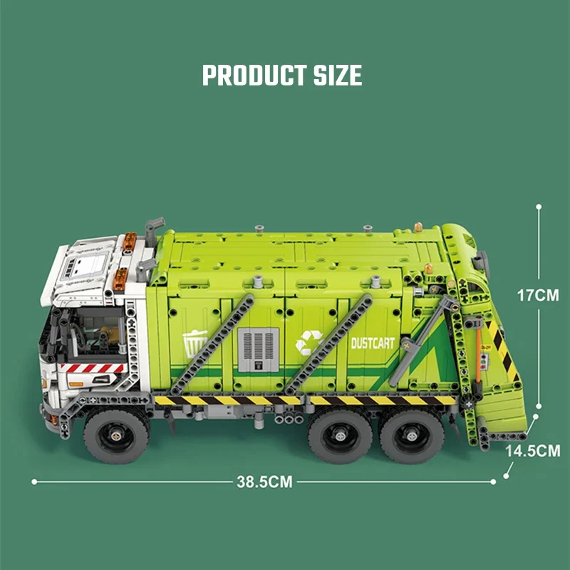 Reobrix 22022 Electric Remote Control Engineering Compressed Garbage Truck Model DIY Plastic Building Block Brick Sets Toys