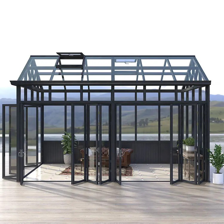 Manufacturer Price Cozy Modern Lean-to Conservatory Glass Greenhouse for Winter Garden Space Sunroom for Sunbathe Planting China