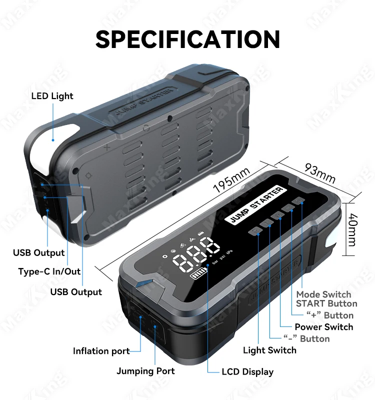Q9 Portable car jump starter with LED screen fast charging multi-function emergency tool