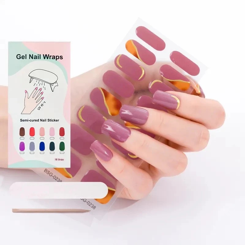 Semi Cured Gel Nail Sticker 3D Plastics Wholesale Nail Gel Strip Lattice Personalize Design Gel Nail Sticker