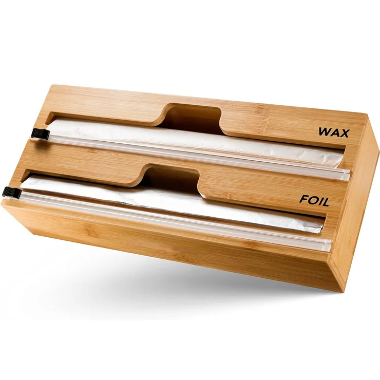 High Quality Bamboo Wrap Dispenser With Cutter 2 in 1 Bamboo Wrap Dispenser Plastic Wrap Dispenser With Cutter