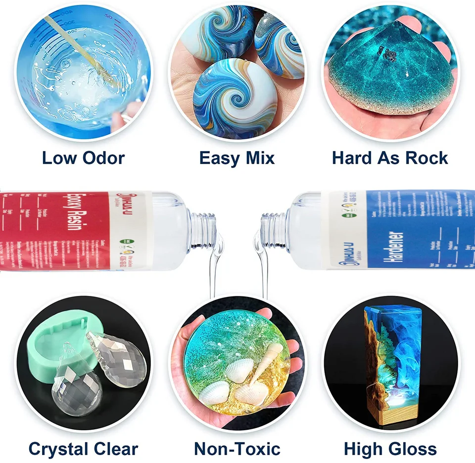 Bubble-free Liquid Transparent Crystal Epoxy Resin 3:1 Non-toxic Epoxy AB Glue for DIY Crafts, Jewelry