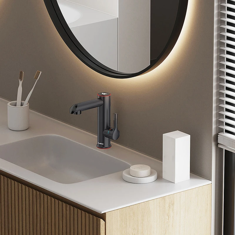 Briwellna 220V 3200W Stainless Steel Electric Bathroom Tap Heater Instant Hot Water Faucet with Digital Temperature Display