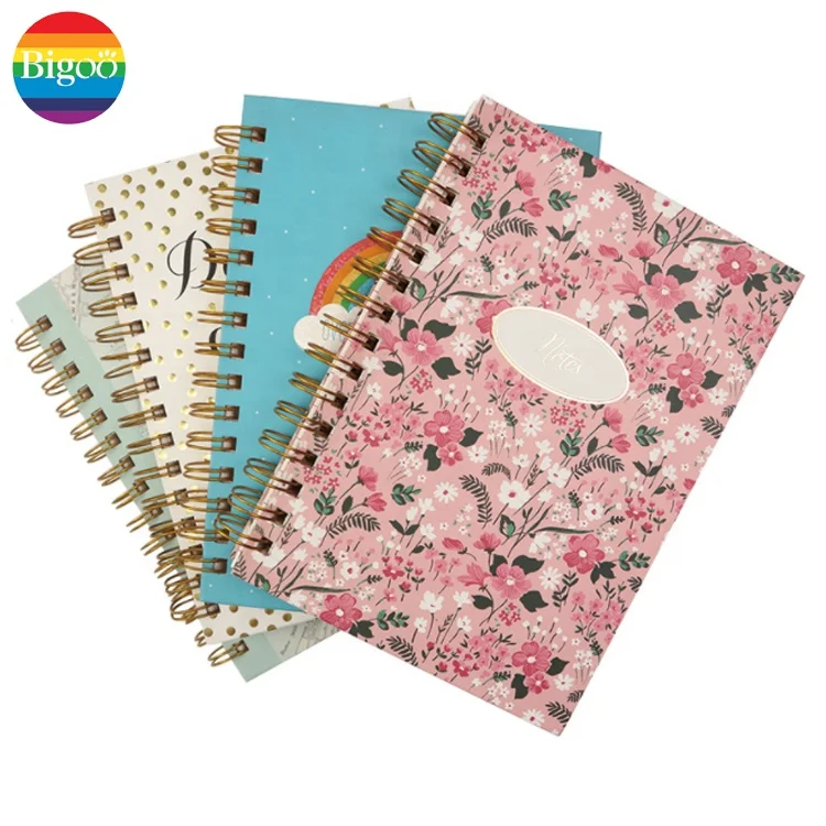 Customized Notebook Hardcover with Gold Spiral Binding Journal Double Coiled A5 Notebook for School Gift and Promotion