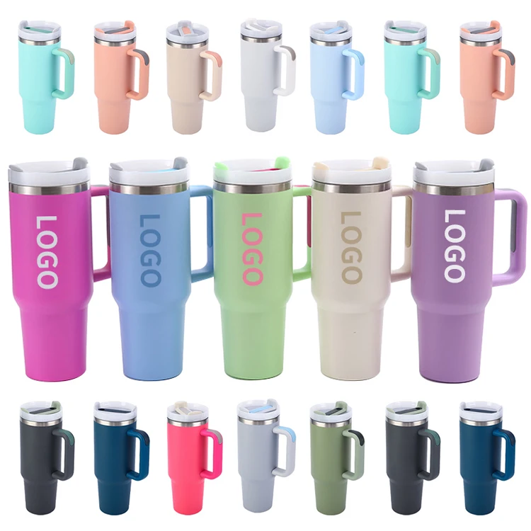 Custom New 2024 Stainless Steel 304 Double Wall Vacuum Insulated Travel Coffee Mugs 40OZ Tumbler Cup With Handle And Straw