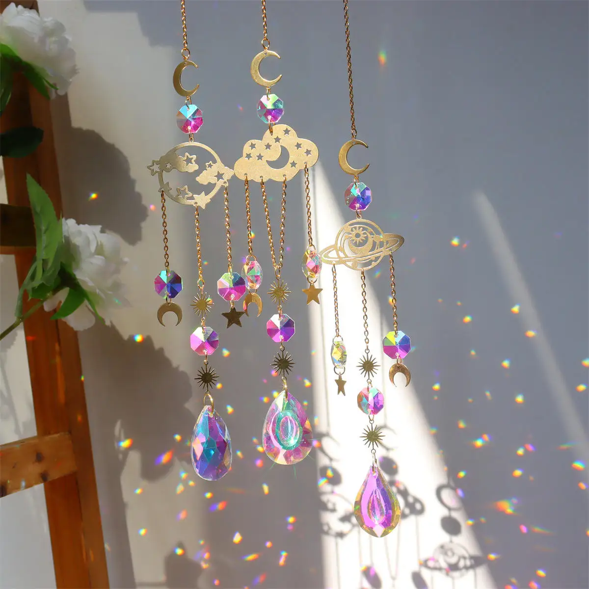 Honor of crystal Suncatcher K9 Glass Drop Sun Catcher Moon Star Crystal Prisms Pendant Sun Catcher