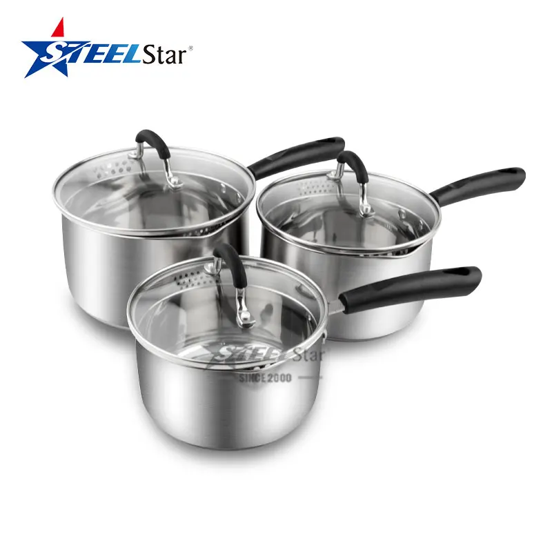 
Stainless steel strainer pot 16/18/20cm with heatproof silicone handle,6pcs cookware sets with gift box 