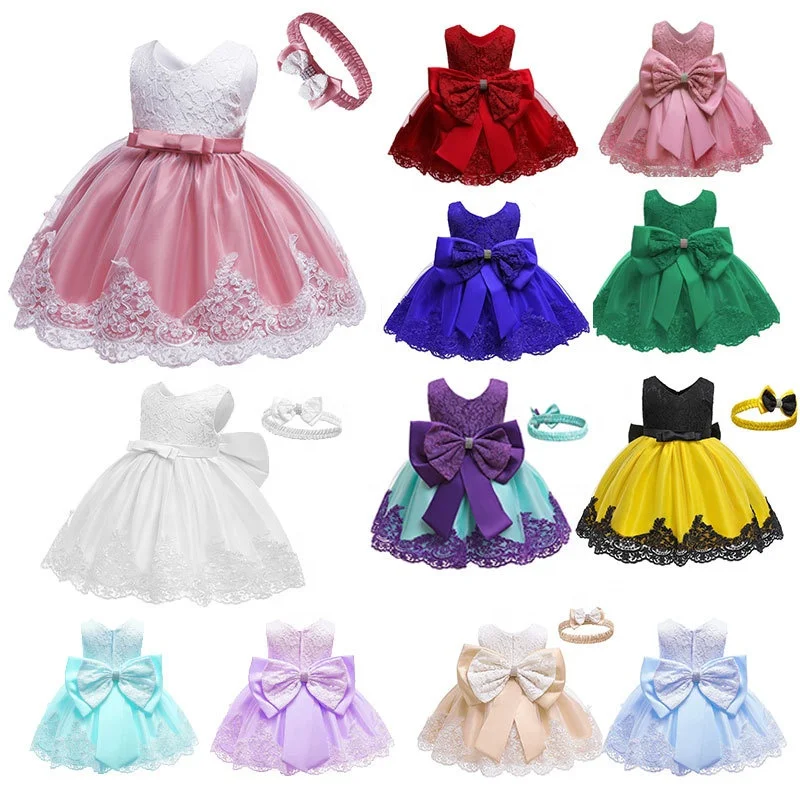 New model Baby girl wedding dress fashion big bow birthday dress party lace designed evening little girls dress