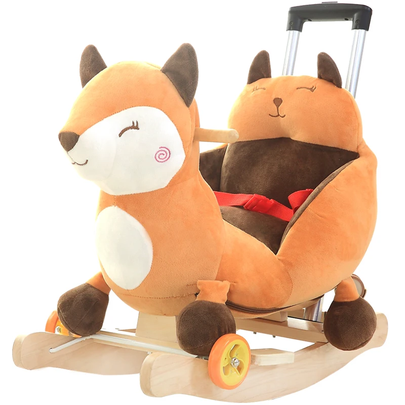 Lovely customized plush wolf rocking animal horse stuffed with pp cotton baby walker toy