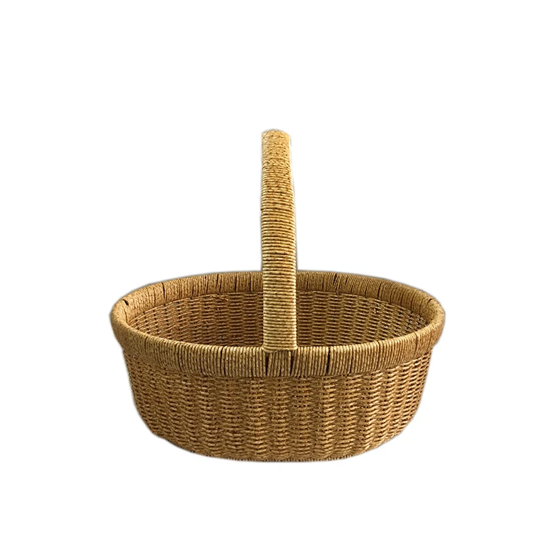 Wholesale Picnic fruit basket plastic rattan shopping storage basket woven handmade strawberry vegetable egg basket