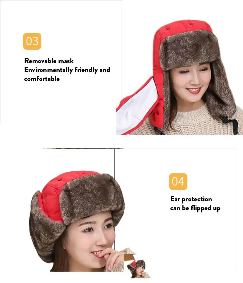 Campaign Storm warm cold Aviator Outdoor Men SNow Trooper Trapper Hat Warm Winter Hats with Mask Earflaps Faux Fur Hunting Hat