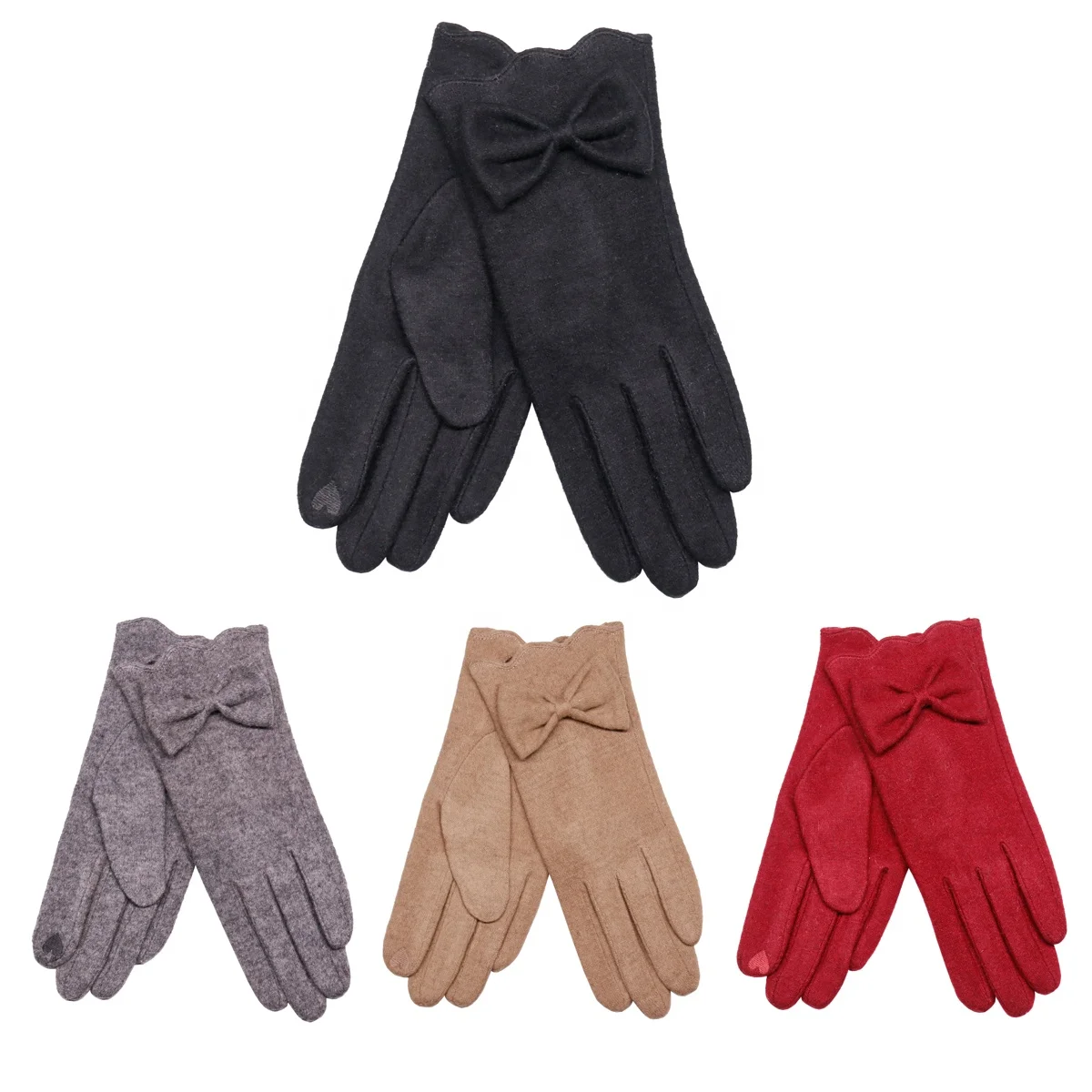 Зимние женские декоративные шерстяные варежки с волнистыми манжетами и бантом теплые ветрозащитные флисовые перчатки для сенсорного