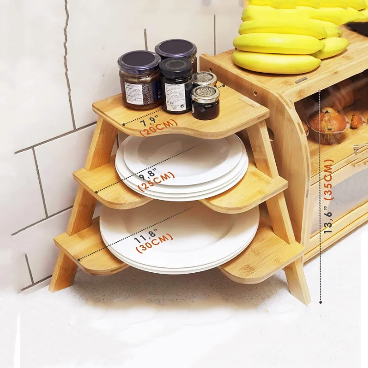 Multifunctional corner shelf  bamboo storage rack  countertop organizer  wooden shelf
