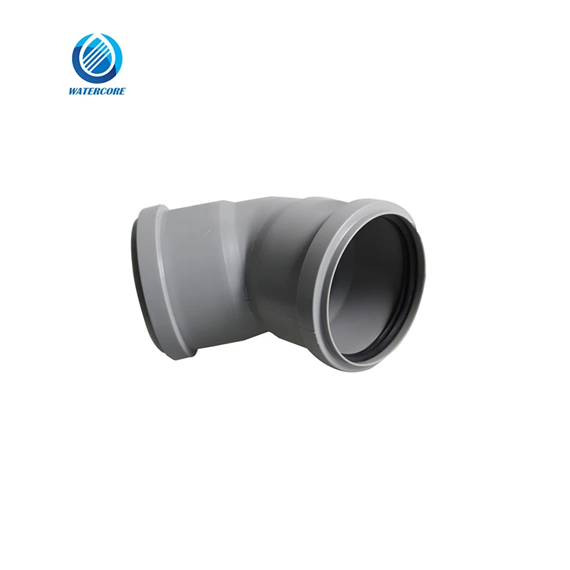 Hot Sale EN1401 EN1329 DIN Standard PVC Plastic DWV Fittings 45 Degree Elbow with Two Rubber Rings for Drainage