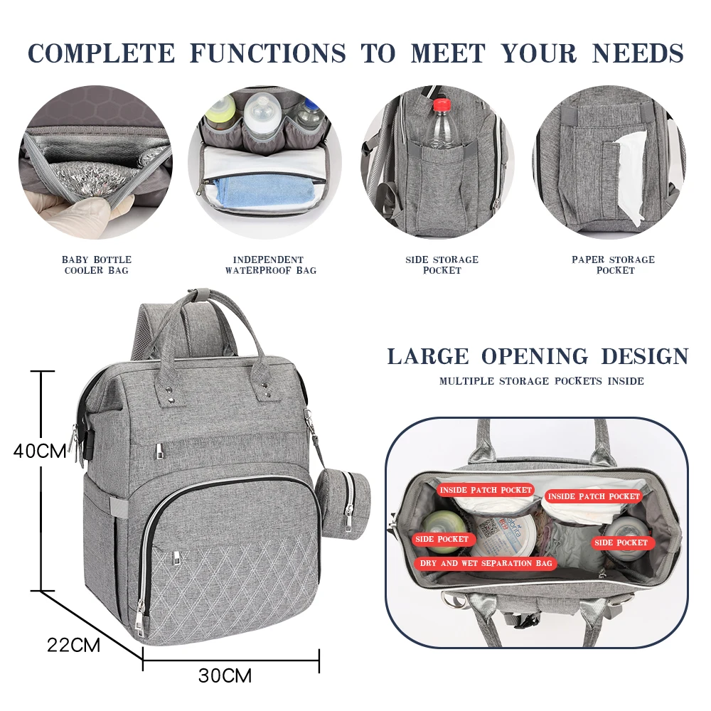 One drop shipping detachable pouch multifunction baby bags Large capacity waterproof baby diaper bag