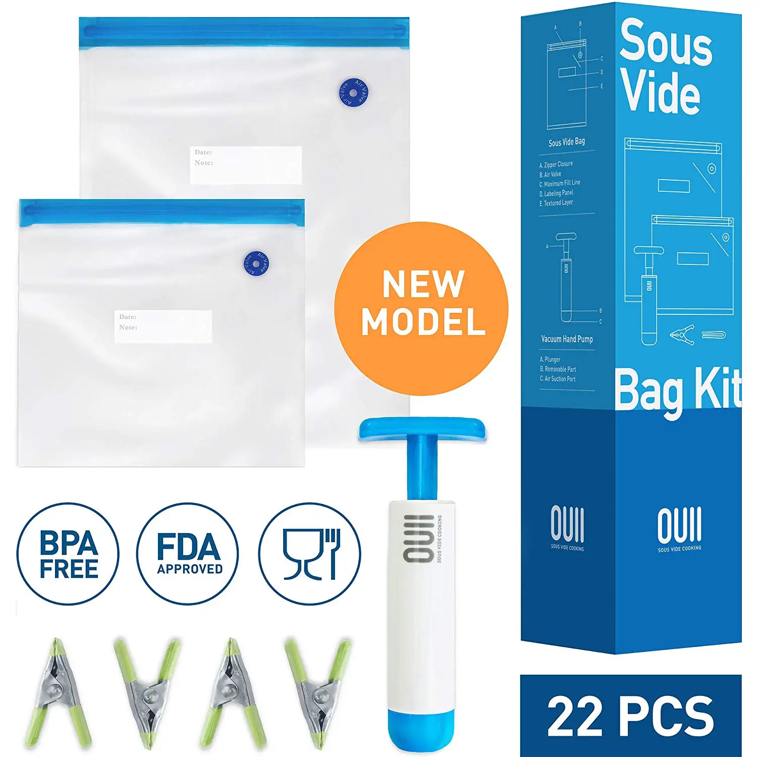 Sous Vide Bags 30 Reusable Vacuum Food Storage Bags Sous Vide Bag Kit 3 Sizes BPA Free (Premium)
