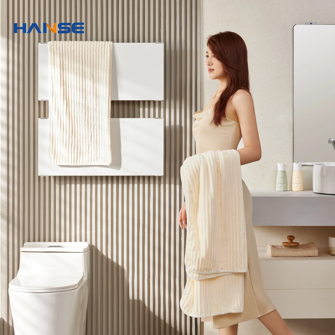 New energy graphene luxury gold hotel bathroom towel shelf over toilet towel heater rack