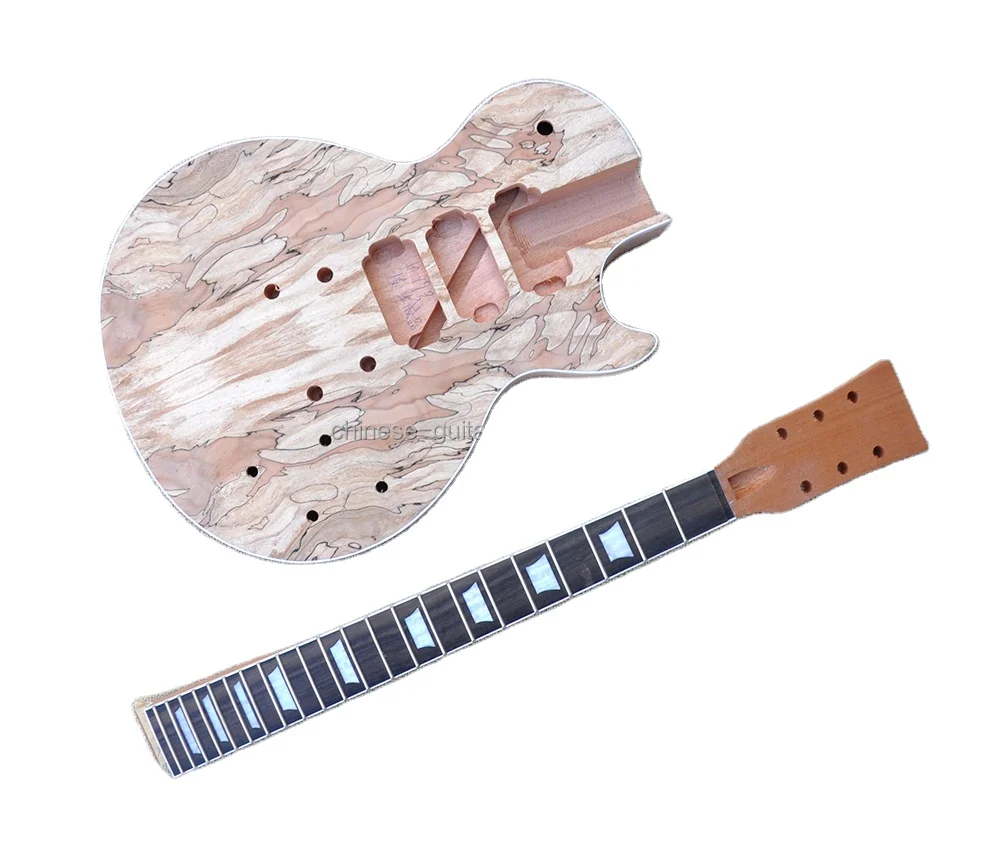 Flyoung Cheap Price Electric Guitar Kits Semi-finished Spalted Maple veneer DIY Guitar