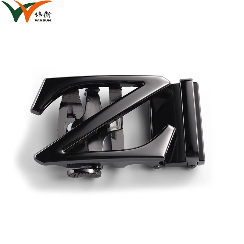 
Custom Metal Pin Automatic Release Black Custom Letter Logo Brand Metal Belt Buckles 