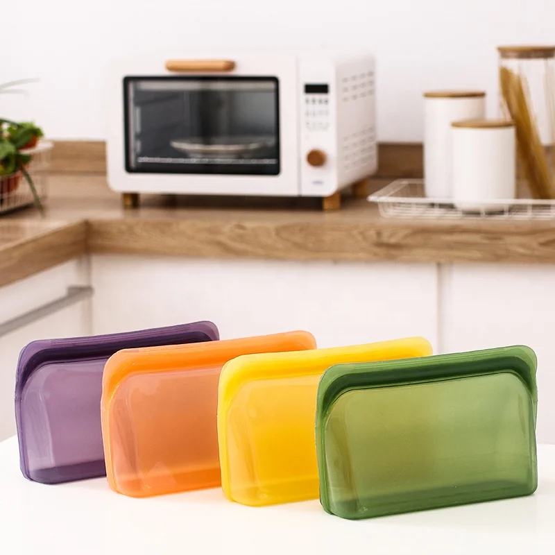 multifunctional reusable platinum silicone storage zipper bag for food