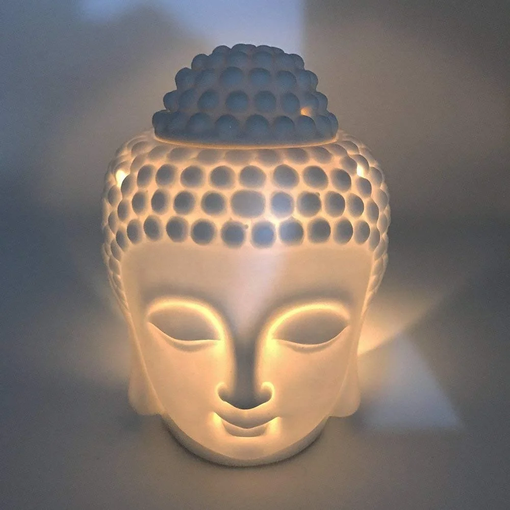 Factory Ceramic wax tart melts essential oil burner candle  holder  buddha head shape in white or black