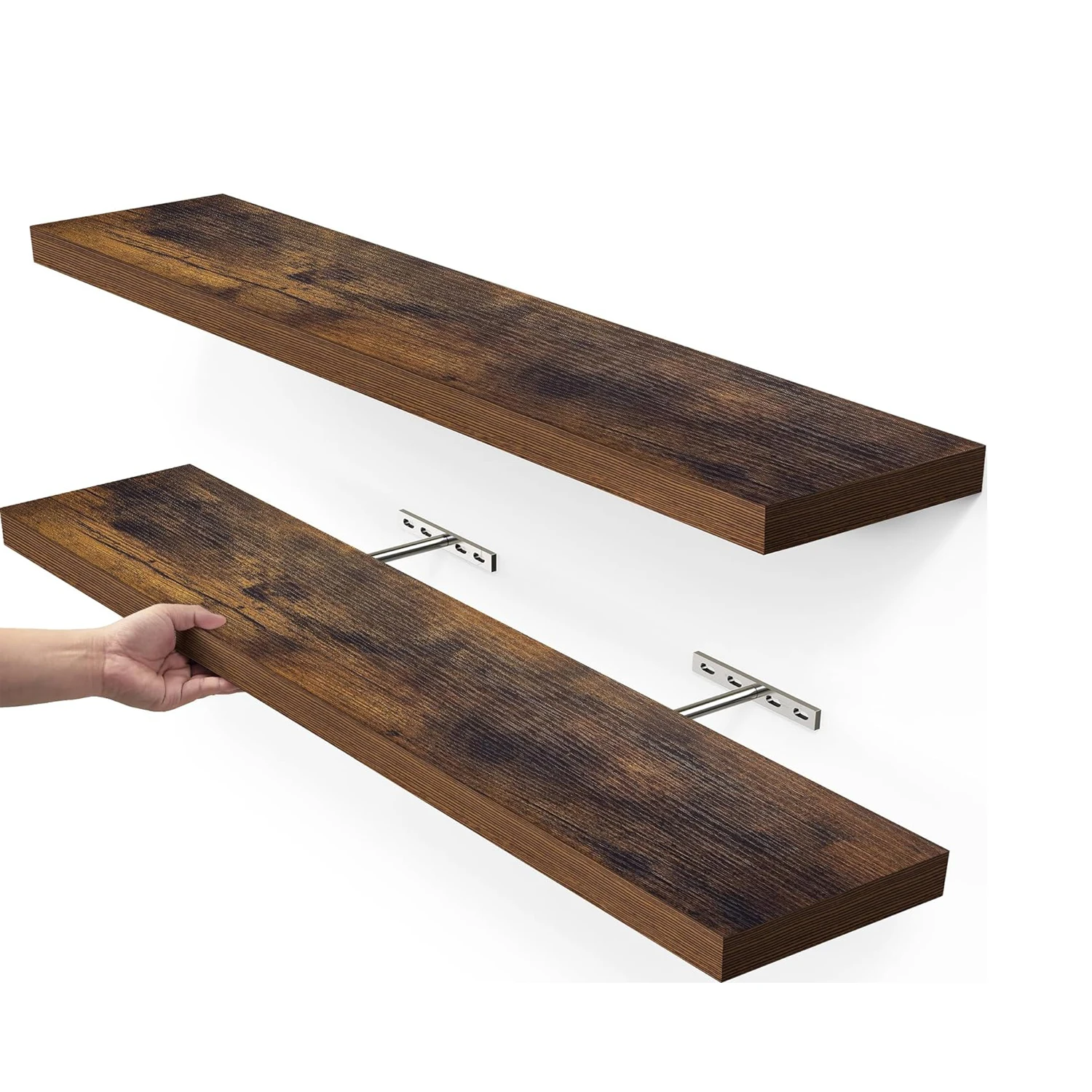 Set of 2 Hanging Shelf Floating Shelves Wall Mounted Rustic Wood Shelves for Bathroom