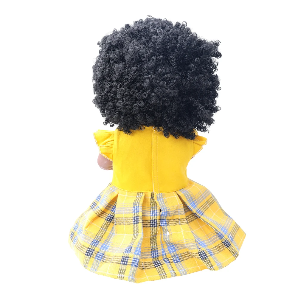 Tusalmo doll factory price wholesale lifelike 19 inch black pretty girl doll with dimples beautiful yellow dress for kids
