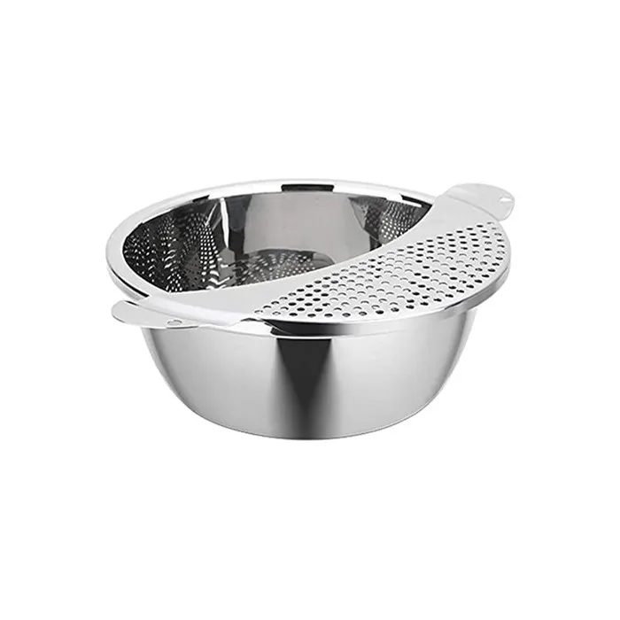 Fashion Drain Basket Vegetable Fruits Washing Bowl Strainer Cooking Prepping Food Storage Salad Maker Bowl Stainless Steel Basin