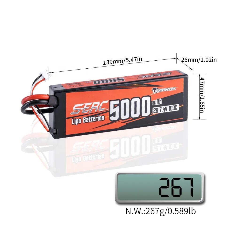 SUNPADOW 5000mAh 7.4V 100C 2S Lipo Battery with Deans T Plug for RC Car Truck Boat Vehicles Tank Buggy Racing Hobby