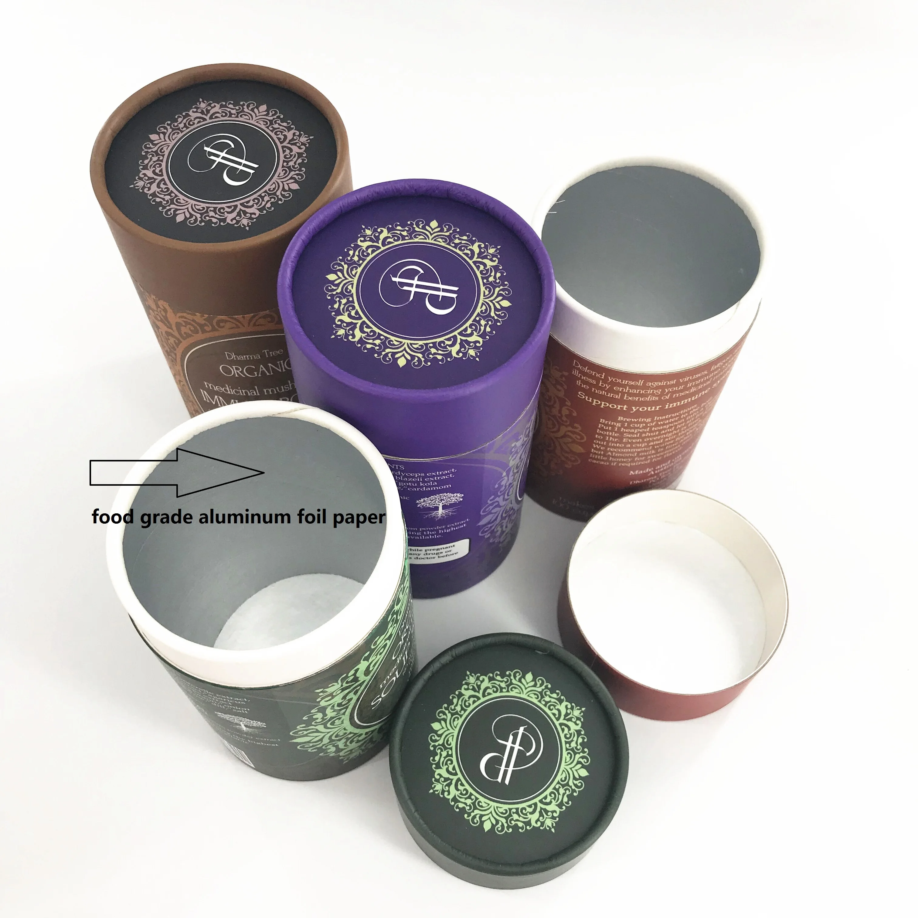 Biodegradable Food Grade Tea Powder Paper Cans Tube Cardboard Containers Kraft Cylinder Packaging Tube Loose Tea Packaging