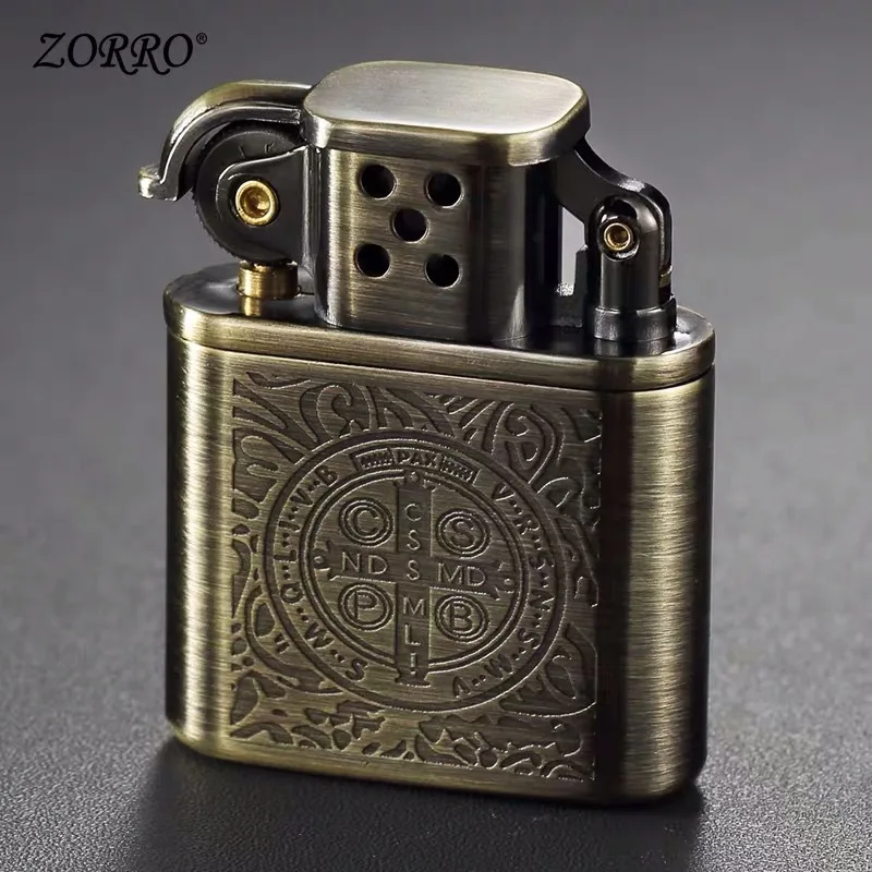 ZORRO ветрозащитная винтажная Зажигалка из чистой меди Оригинальная зажигалка для курения