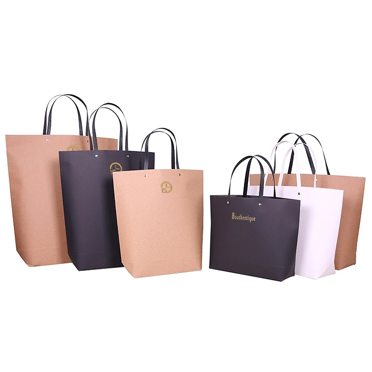 Custom Printed Your Own Logo Kraft Paper Bag White Brown Black Cardboard Packaging with Handles for Gift Crafting and Shopping