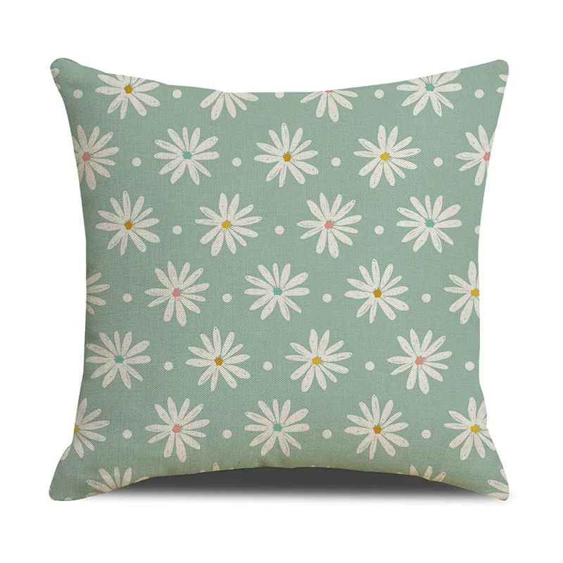 2025 Spring Summer Mint Green Yellow Pink Daisy Flower Printed Sofa Home Decorative Polyester Throw Pillow Cushion Cover Cases